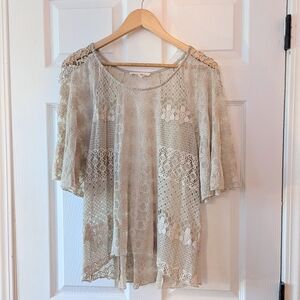 Altar'd State Cream Butterfly Lace Blouse (M)